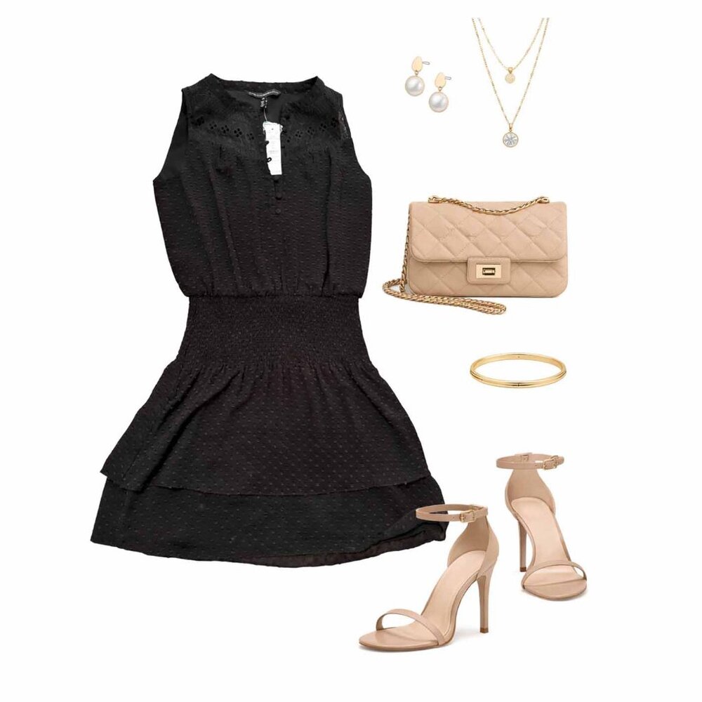 NWT White House Black Market Swiss Dot Smocked Blouson Dress - Black, Size Mediu